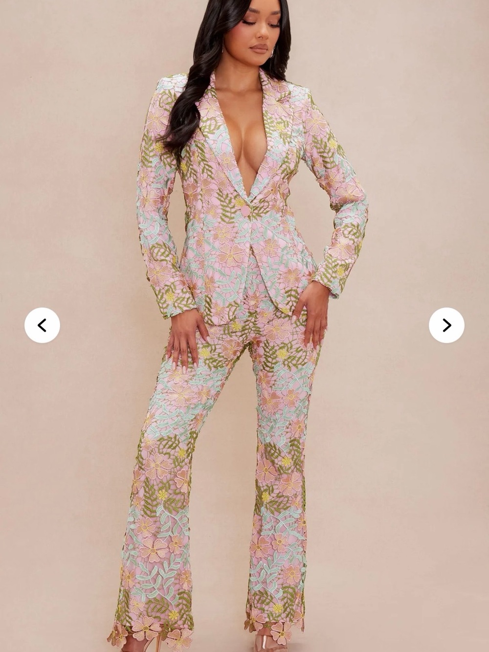 *Like New Fashion Nova Luxe Floral Lace Pant Suit (Shades of Pink, green)